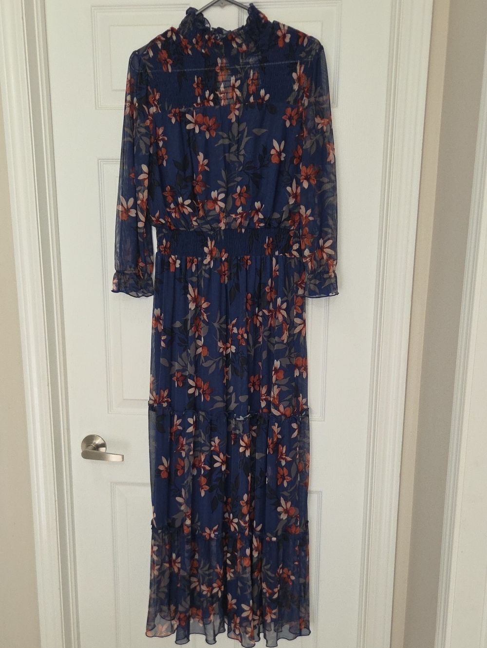 Navy Floral High-Neck Maxi Dress